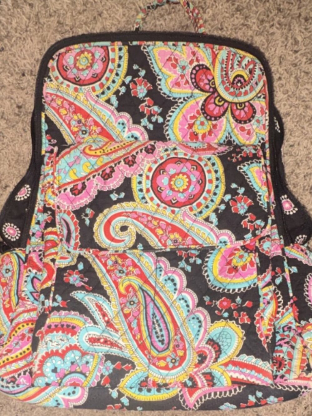 Vera Bradley Paisley Cotton Zip Backpack Multicolor/Black Pockets Adult -